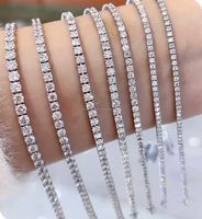 Bracelet tennis personnalisé en argent sterling 925 avec moissanite couleur D VVS, sertissage griffe, diamants ronds de 2mm, 3mm, 4mm, 5mm