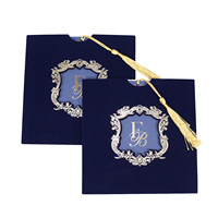 Carte d'invitation de mariage de poche en velours bleu marine avec pompon en or papier feuille d'or Invitations cartes RSVP de luxe