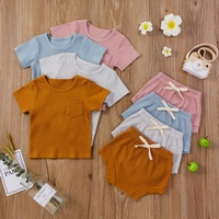 Boy Clothes Baby Boy Girl Clothes Short Sleeve Ribbed Top And Shorts 2pcs Solid Outfits Set