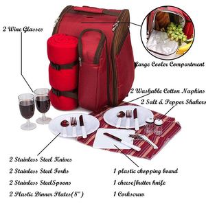 BSCI Factory 2 Person Red Picnic <b>Backpack</b> with <b>Cooler</b> Compartment Includes Tableware & Fleece Blanket 45"x53"(red) - Product Image 6