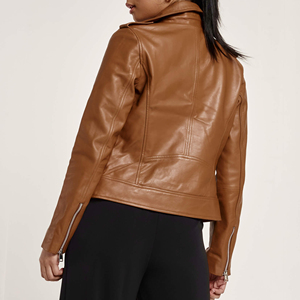 Nouvelle veste en cuir PU marron pour femme, style motard, coupe slim, couleur unie, avec fermeture éclair, collection Printemps-Automne 2026 - Product Image 2
