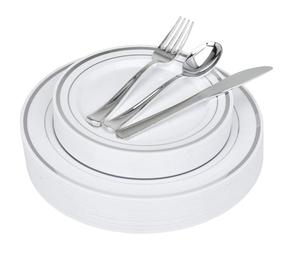 Ensemble d'<span class=keywords><strong>assiettes</strong></span> à dîner <span class=keywords><strong>jetables</strong></span>, <span class=keywords><strong>100</strong></span> pièces, 10.25 pouces, vaisselle en <span class=keywords><strong>plastique</strong></span>, couleur argent/or Rose/or - Product Image 4