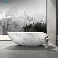 Baignoire autoportante en pierre artificielle, grande forme ovale, surface solide, drain inclus, design marbre de Carrare