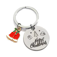 Porte-clés de Noël vintage en alliage de zinc, motif dessin animé, gravé Père Noël, cadeau de vacances personnalisé, vente en gros