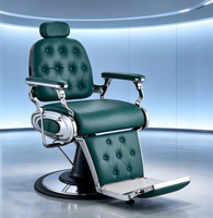 Fauteuil de coiffure hydraulique à boutons capitonnés verts pour hommes, idéal pour les salons de coiffure