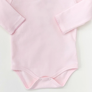 Monogram Blank Roze En Witte Peter Pan Kraag Met Picot Versiering <span class=keywords><strong>Baby</strong></span> Onesie Lange Mouw Custom Puur Katoenen <span class=keywords><strong>Baby</strong></span> Bodysuit - Product Image 4