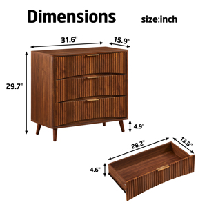 Cassettiera a 3 cassetti scanalata, stile Mid-Century Modern, mobile alto in legno massello con design a scanalature verticali - Product Image 5