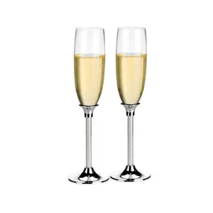 Best Selling Party Supplies Plated Champagne Glasses Wine Flutes Plastic Beads Metal Stem Hite-bronze Wedding Gifts Eco-friendly