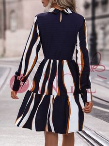 KISS ME ANGEL rétro tendance tempérament décontracté chemise col rayé <span class=keywords><strong>patchwork</strong></span> à manches longues femmes robe - Product Image 5