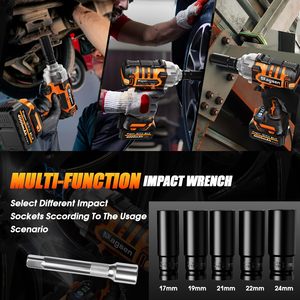 Llave de <span class=keywords><strong>Impacto</strong></span> Industrial Inalámbrica de 1/2'' y 21V, sin Escobillas, 1200N.m de Alto Torque, con Batería de Litio-Ion, <span class=keywords><strong>Pistola</strong></span> de <span class=keywords><strong>Impacto</strong></span> para Bricolaje con 5 Enchufes para Automóvil - Product Image 6