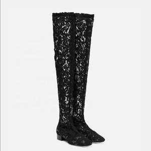 Botas Altas Planas de Verano Talla Grande 46 con Encaje Floral para Mujer, Botines Largos Sexys de Malla para Dama Madura con Tacón - Product Image 5