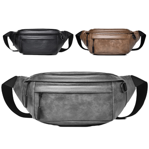 New Style Geometric Zipper Plain Custom Logo PU Leather Minimal Unisex Fanny Pack Waterproof Business Waist Sport Bag Fitness - Product Image 1