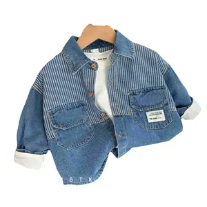 2-8 Years Children's Jeans Shirts Boys' High Street Style Striped Denim Shirt Coat