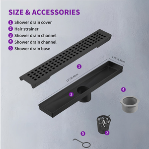 Drenaje de Ducha Lineal de Lujo Negro Mate de 12 Pulgadas con Rejilla de Patrón Cuadrado, Alta Capacidad de Desagüe, Acero Inoxidable 304 para Suelo - Product Image 4