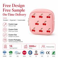 Petite pochette à rouge à lèvres avec logo personnalisé, broderie de motifs de cerises, mini sac à cosmétiques, porte-monnaie pour femme