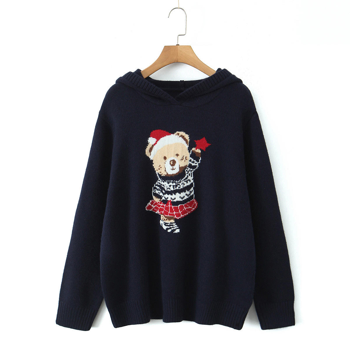 เสื้อสเวตเตอร์มีฮู้ดสีน้ำเงินกรมท่า