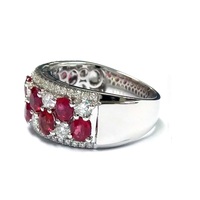 Massiver 18K Weißgold-Ring mit ovalem Schliff, echtem Naturdiamanten und Rubin im Krappenfassung, breiter, mehrreihiger Statement-Ring, kundenspezifisch, Großhandel