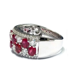 Bague personnalisée en or blanc massif 18 carats avec diamants naturels ovales et rubis sertis à griffes, large et massif, à plusieurs rangs, pour vente en gros - Product Image 2