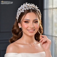 YouLaPan Ikat Kepala Pengantin Mutiara Bunga Bohemian Gaya Barok Mutiara Bunga Manik-manik Emas Aksesori Rambut Pernikahan HP1042