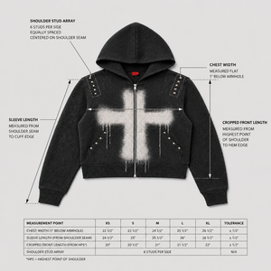 Sweat-shirt à capuche court zippé en molleton noir Elite Gothic Archive avec motif croix peint au pistolet et détails cloutés - Product Image 2