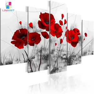 Peinture à l'huile sur toile abstraite UNIART, art mural, peinture à l'huile florale moderne de pavot <span class=keywords><strong>rouge</strong></span>, impression sur toile, ensemble d'œuvres d'art pour <span class=keywords><strong>la</strong></span> décoration de <span class=keywords><strong>la</strong></span> maison - Product Image 2