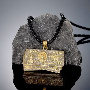 Collier pendentif en or plaqué avec diamants incrustés en forme de dollar américain, chaîne en acier inoxydable de 60 cm avec 175 diamants, bijoux cadeau - Product Image 4