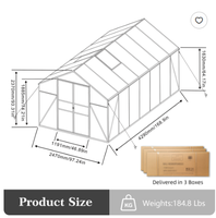 Serre de jardin 8*14 pieds avec portes battantes et aérations, cadre noir, en stock aux États-Unis, livraison gratuite