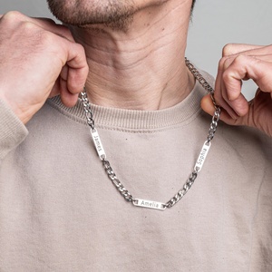 Collar con colgante de acero inoxidable con <span class=keywords><strong>tres</strong></span> nombres personalizados a la moda, collar con letras grabadas personalizadas, regalo de cumpleaños y Navidad - Product Image 5