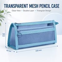 Trousse à crayons transparente en maille, double compartiment avec fermeture éclair, pour organiser les fournitures de bureau - Vente en gros usine