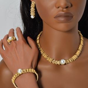 Fashion Luxury Classic 14K Gold Plated Brass Bridal <b>Set</b> Cubic Zirconia Flower Design <b>Bracelet</b> Earrings Necklace Engagement - Product Image 4