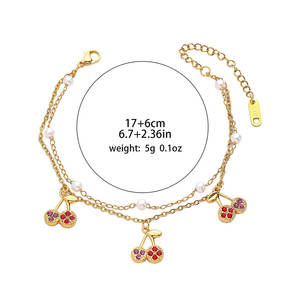 Pulsera y Brazaletes de Lujo para Mujer, de Acero Inoxidable 316L, Chapados en Oro de 14k y 18k, con Circonitas y Diseño de Cereza - Product Image 6