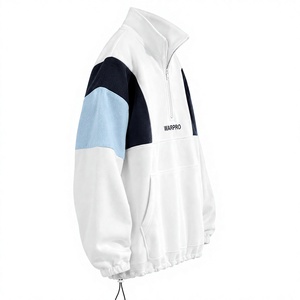 Sweat-shirt polaire à col zippé pour homme, color block, manches longues, décontracté, chaud, avec cordon de serrage à l'ourlet, poche kangourou, à capuche, 100% - Product Image 3