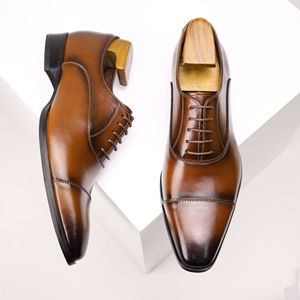 Zapatos Oxford Marrones Genuinos con Punta Puntiaguda, con Cordones, para Vestir, para Todas las Temporadas, con Suela de Goma, Envío Directo - Product Image 3