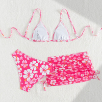 Ensemble 3 pièces pour filles : Maillot de bain taille haute à fleurs et jupe de plage pour filles de 8 à 14 ans – Distributeur de maillots de bain et bikinis