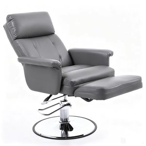 Sillón de Barbería Reclinable Contemporáneo de Cuero Sintético con Reposapiés Ajustable y Base con Bomba Hidráulica - Product Image 1