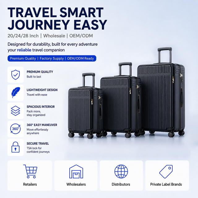 Factory Supply Front Pocket Hardshell Luggage Set Durable Spinner Travel Luggage Set for Wholesale Distributor Retail Store