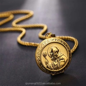 Colgante Vintage de la medalla de <span class=keywords><strong>San</strong></span> <span class=keywords><strong>Benito</strong></span>, colgante de acero inoxidable dorado de Jesús, puede abrir marco de fotos, colgantes y collares para joyería religiosa - Product Image 6