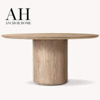 Table à manger en bois minimaliste moderne avec plateau arrondi et base en forme de tambour, 6 places, meubles de salle à manger écologiques et durables