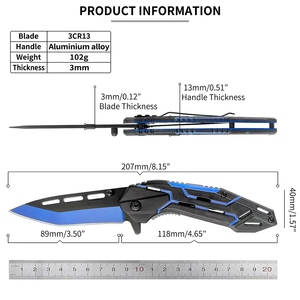 Couteau de poche pliable tactique de survie EDC en acier inoxydable OEM avec manche en aluminium - Product Image 2