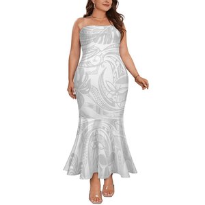 Bianco Sunday lunga tromba senza spalline sirena Sexy polinesiano samoano stile tribale Personaliity moda lavabile lungo fino al pavimento - Product Image 5