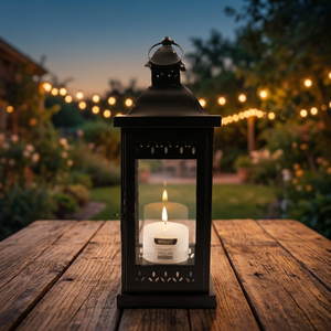 Farol de Hierro y Vidrio de Estilo Clásico con una Vela, Farol Colgante de Hierro Negro para Decoración del Hogar - Product Image 4