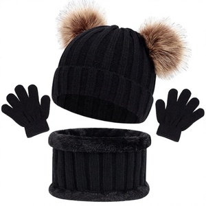 Ensemble gants et <span class=keywords><strong>bonnet</strong></span> en laine 100% pour enfants, 3 pièces, chaud et uni, pour filles et garçons de 1 à 6 ans - Product Image 3