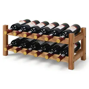 Wine Storage Rack Nature Bamboo 12 Bottles 2-Tier Tabletop Wine Display Rack for Countertop Home Kitchen Pantry Free Standing