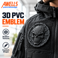 Patch PVC personnalisé AWELLS, motif crâne gothique sombre à texture craquelée et bordure à motif engrenage, pour vestes de motard et sacs à dos
