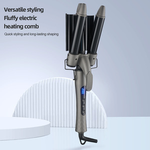 Rizador de pelo de cerámica de 3 barriles con temperatura ajustable, pantalla LCD y protección antiescaldaduras <span class=keywords><strong>para</strong></span> peinado de <span class=keywords><strong>ondas</strong></span> de <span class=keywords><strong>agua</strong></span> en el hogar - Product Image 2