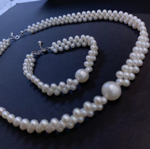Retro Romantic Bridal Style High-end pendant <b>necklace</b> Hand Woven With Glossy 3-4mm Natural Pearl <b>Delicate</b> Pearl - Product Image 6