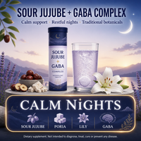 Comprimé effervescent apaisant pour le sommeil, aux graines de jujube, Poria, lys, GABA, soutien relaxant à base de plantes pour la qualité du sommeil, végétalien, faible en gras, OEM, marque privée