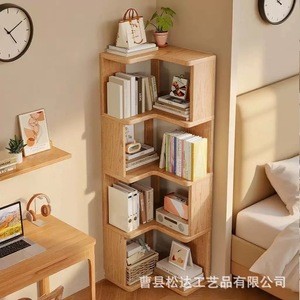 Estante de almacenamiento de madera minimalista moderno, estante esquinero para la sala de estar del hogar, gabinete de almacenamiento de madera maciza integrado en la pared. - Product Image 2