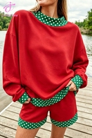 Ensemble décontracté Loveda avec logo personnalisé, nouvelle collection, sweat-shirt à manches longues et imprimé à pois, short pour femmes