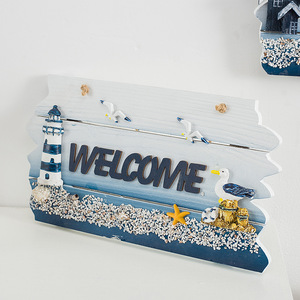 Mediterranean <b>Wall</b> Sculpture 2Pcs Seabird Lighthouse Sailing Ship <b>Signage</b> Home Decor Irregular Shape Pine Material - Product Image 2